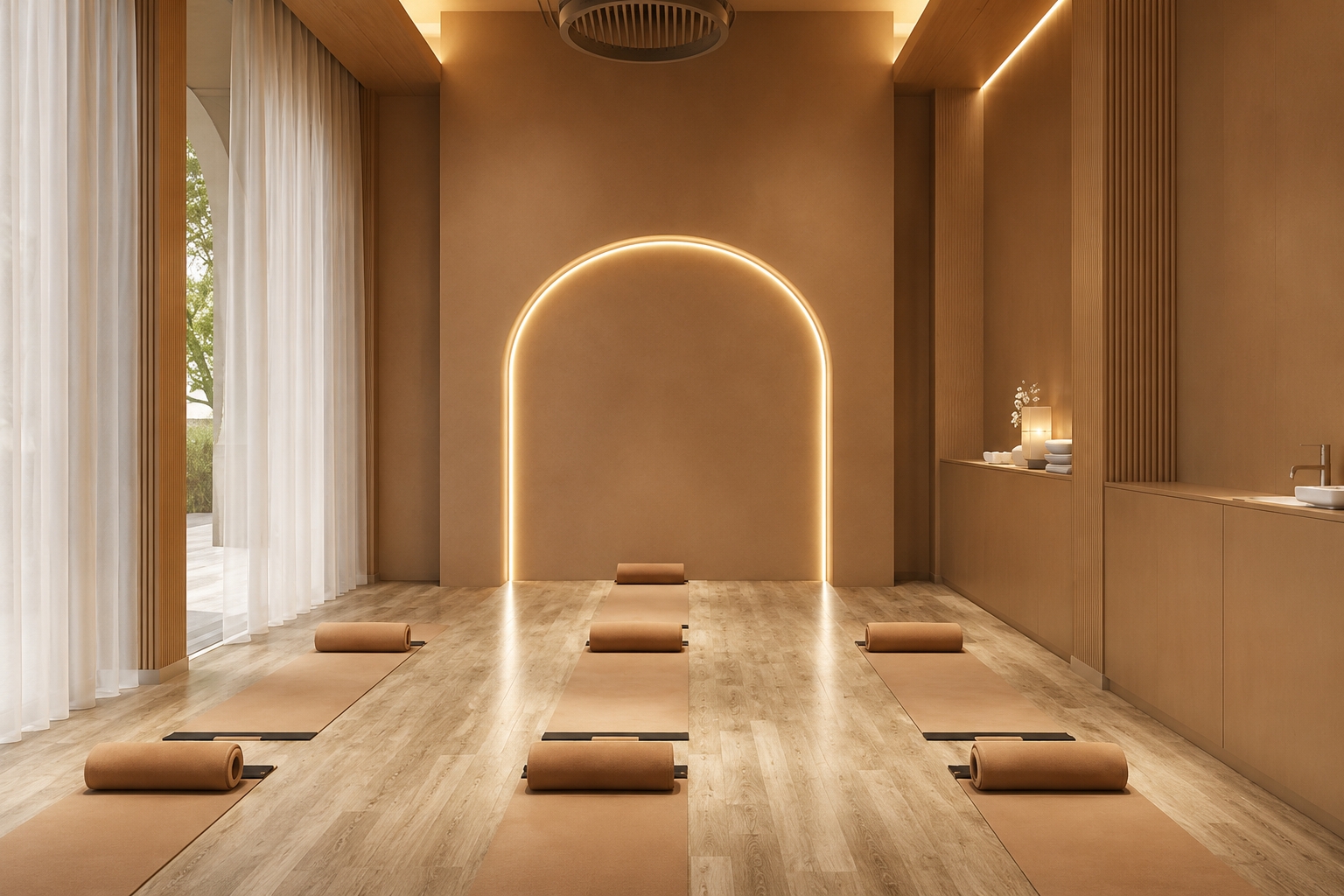 Birla Pravaah yoga and wellness room with modern interiors and dedicated yoga mats.