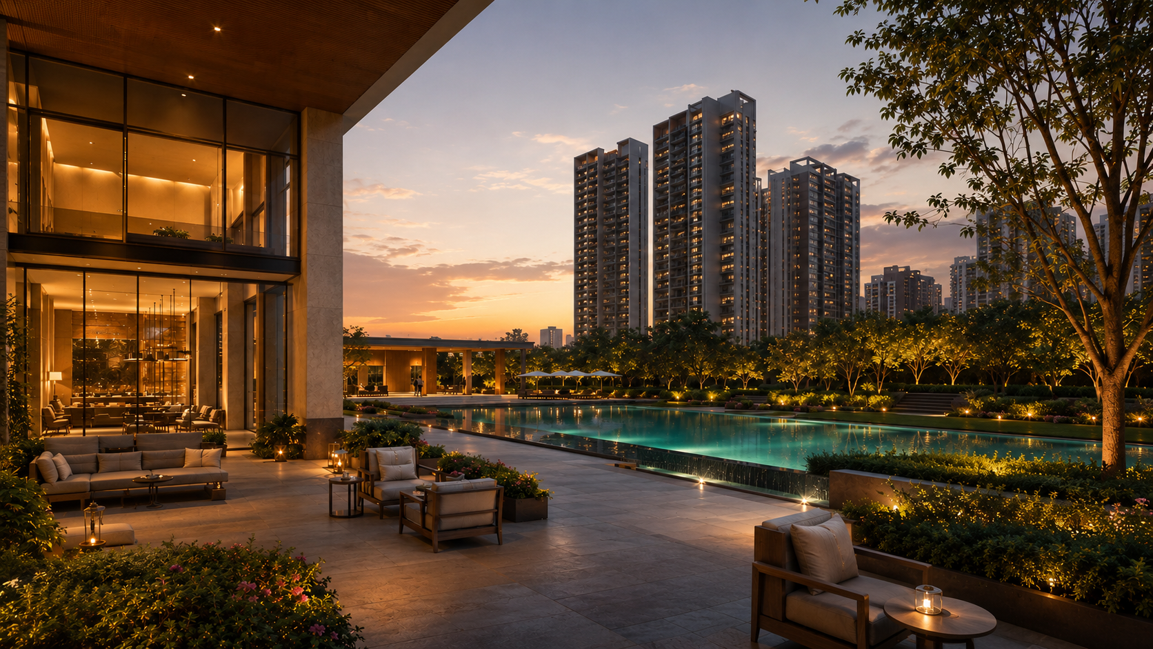 Ganga Nine Zero luxury clubhouse with swimming pool and premium residential towers in Sector 90 Gurugram