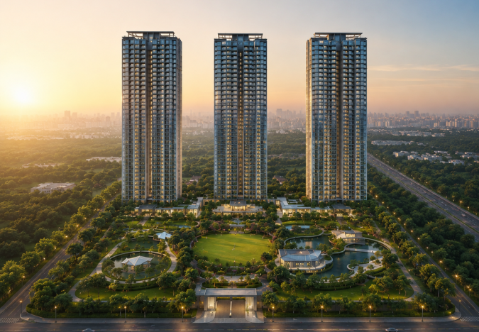 Ganga Nine Zero Sector 90 Gurgaon luxury residential towers surrounded by 80% open green spaces and premium landscaped amenities.