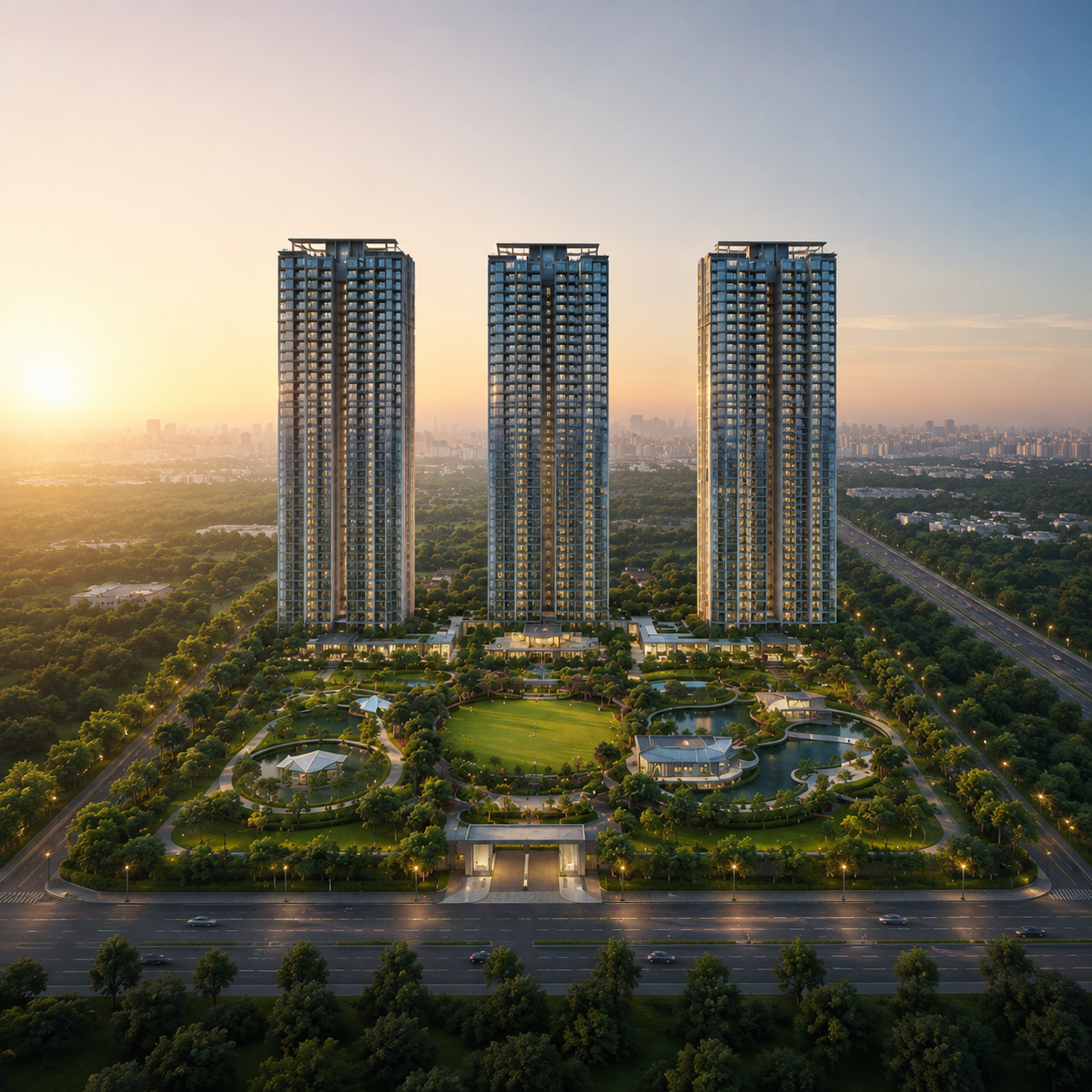 Ganga Nine Zero Sector 90 Gurgaon luxury residential towers surrounded by 80% open green spaces and premium landscaped amenities.