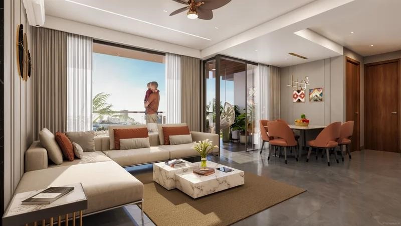 Spacious 3 BHK luxury living room interior at Ganga Nine Zero Sector 90 Gurugram