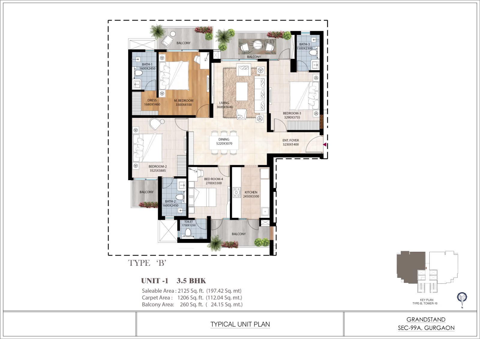 ATS Grandstand 3.5 BHK Type B Floor Plan