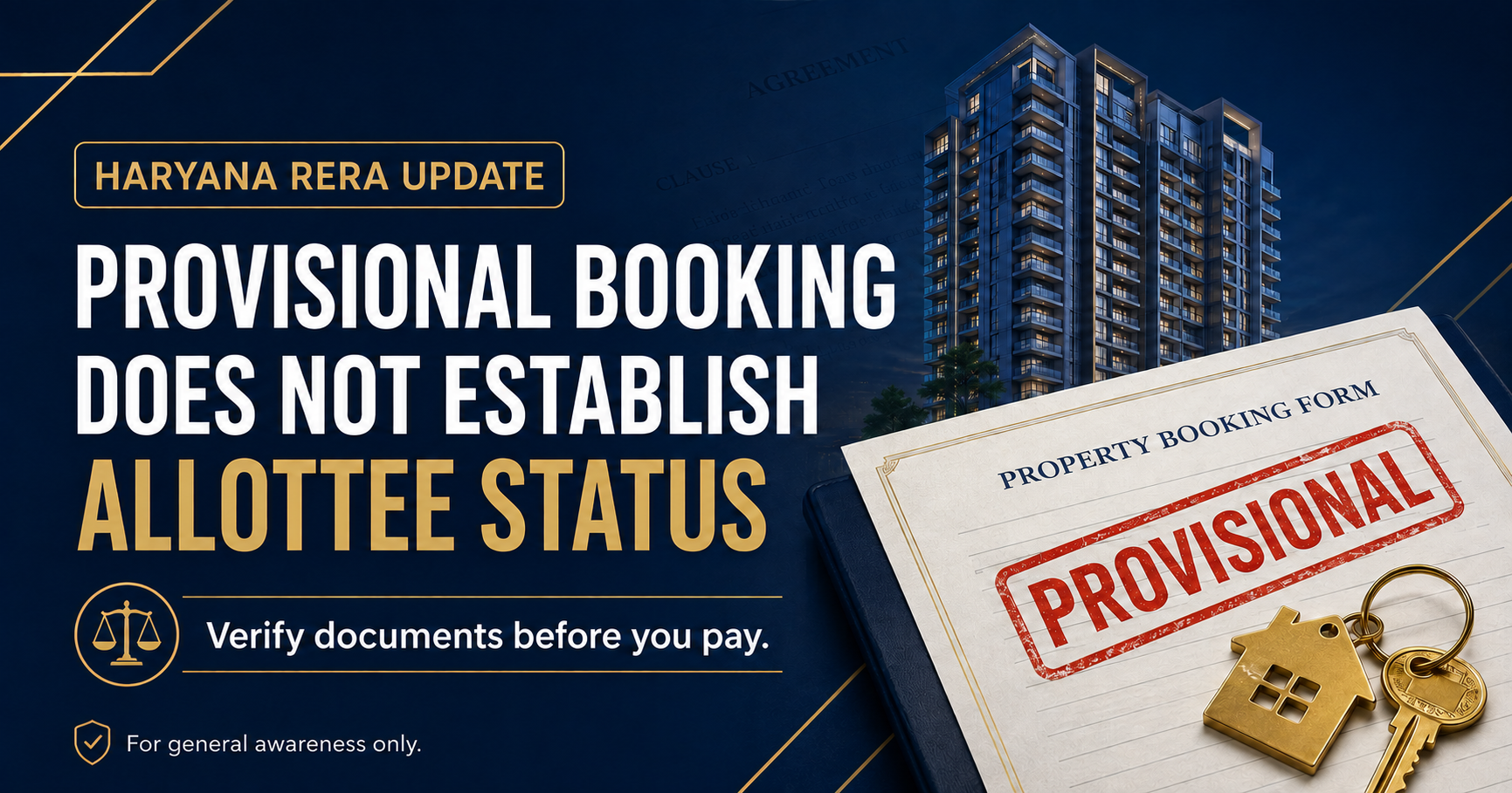 Haryana RERA update explaining that provisional property booking alone may not establish allottee status without proper documentation.